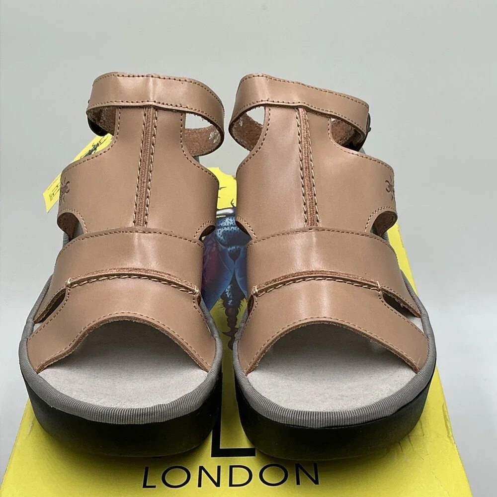 Fly London TAWI496FLY Sandals Women's 5.5 M Taupe Ankle Strap Block Heel Eby4485